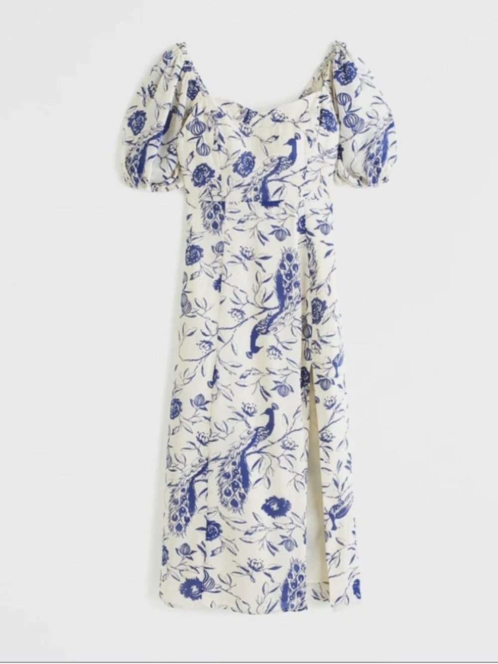Abercrombie & Fitch Cream & White Camille puff sleeves midi dress LT VGUC
